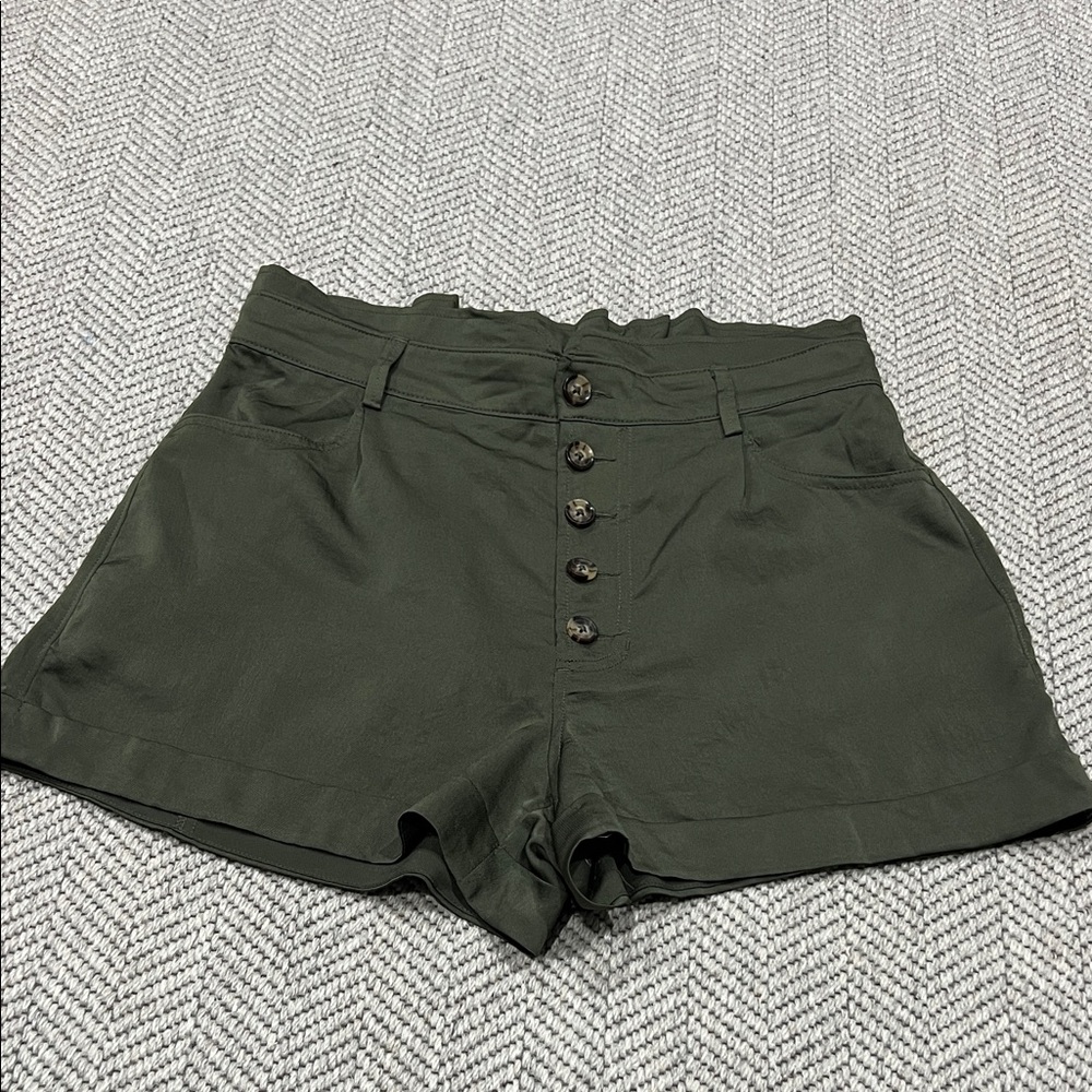 Express Olive High-Waist Button-Front Shorts - image 1